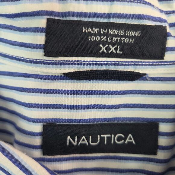 Nautica XXL Blue White Striped Long Sleeve Button Up Shirt - Picture 4 of 6
